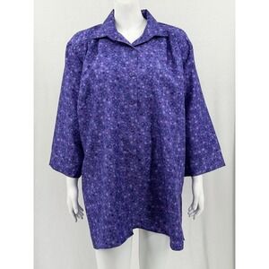 Vintage A Personal Touch Top Women 1X Purple Bubble Print Button Up Retro Mature